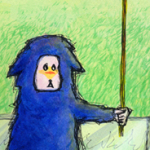 リンク用イラスト：棒を持つ青い羊みたいな生き物