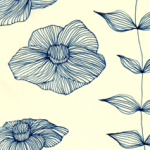 リンク用イラスト：細かい縞模様の花と葉っぱ